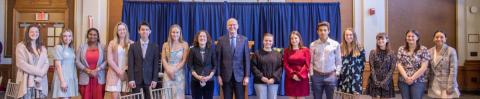 Students and UNH President at student award event