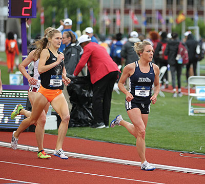 UNH track and field athlete Elinor Purrier ’18, running in an Olympic trial for the steeplechase