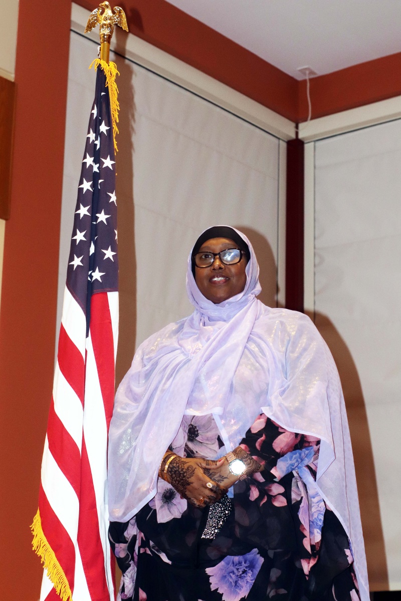 A photo of Deqa Dhalac during her inauguration as the new mayor of South Portland, Maine