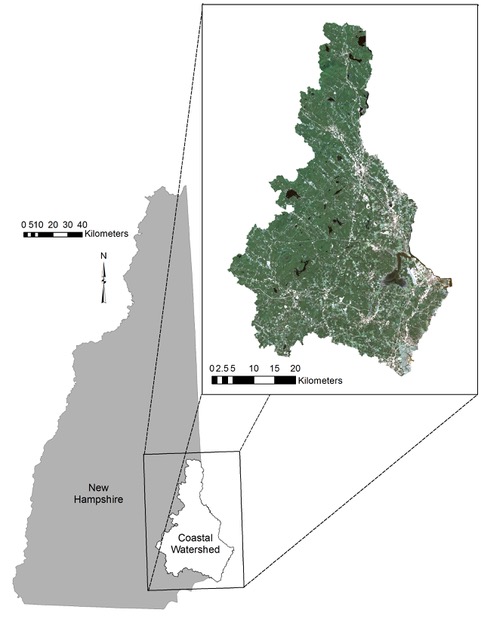 A natural color Landsat image of the Coastal Watershed of New Hampshire