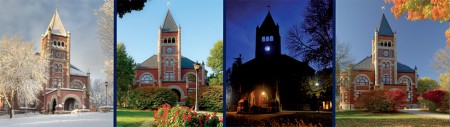 photo collage of Thompson Hall in different seasons