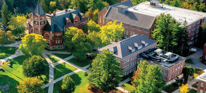 UNH campus aerial view of Thompson Hall