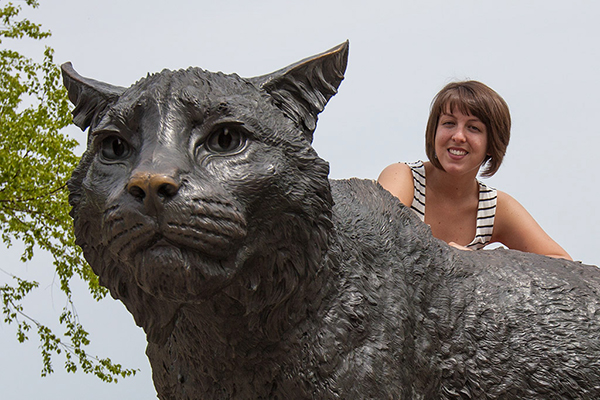 Abby Lamothe at Wildcat statue