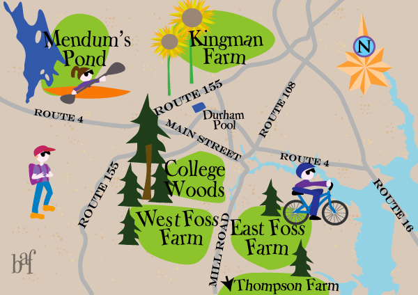 A whimsical map of UNH Recreation Areas