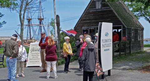 Active Retirement Association group standing outside of Plimoth Patuxet gift shop