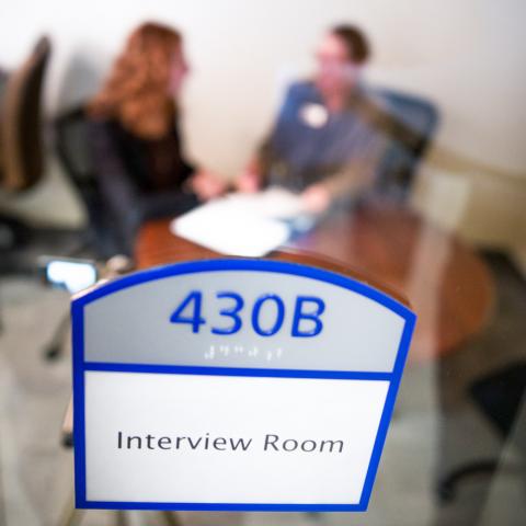 close up of interview room sign