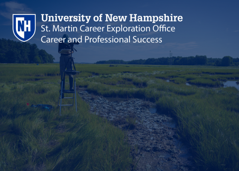 Student surveying land on a ladder with dark blue overlay and the St. Martin Career logo
