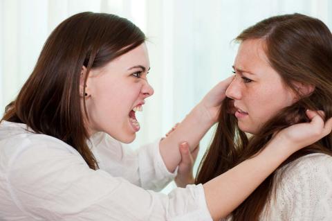 Adult sisters fighting