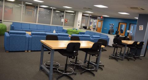 Inside of the Beauregard Center, couch and table view