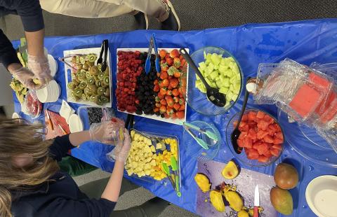 fresh fruit spread across multiple dishes