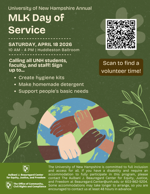 Decorative image only, event details included on webpage, 2026 MLK Day of Service flyer all details included above with green background and world image