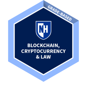 Blockchain, cryptocurrency and law badge