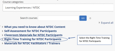 Select Right-Time Training for NTDC Participants