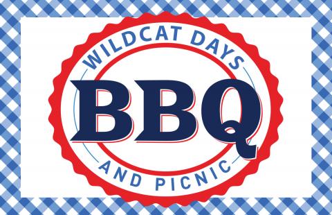 Wildcat Days BBQ and Picnic Text with Blue Checkered Background