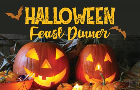 Halloween Feast Dinner with photo of carved pumpkins
