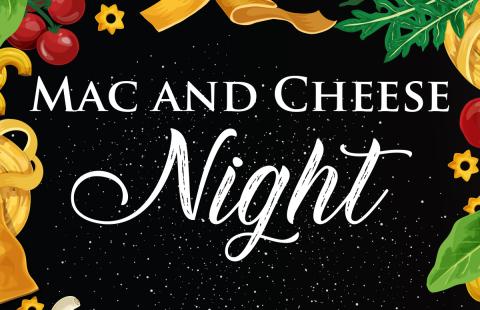 Mac and Cheese Night Text with Pasta Graphics