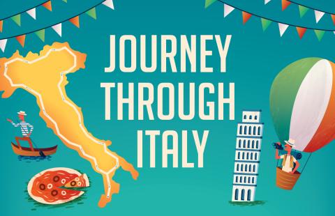 Journey Through Italy Banner with Italian a Graphics