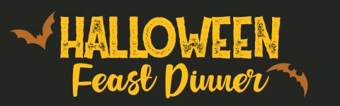 Halloween Feast Dinner logo with bats