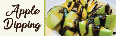 Apple Dipping with photo of sliced apples, fudge and caramel