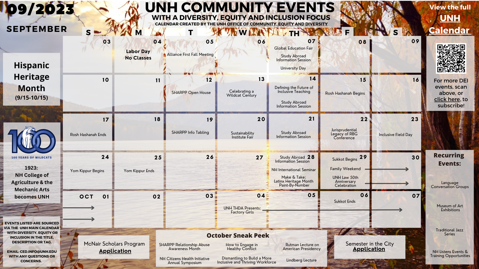 Calendar highlighting events the UNH community is sponsoring related to diversity, equity and inclusion for the month of March 2023.