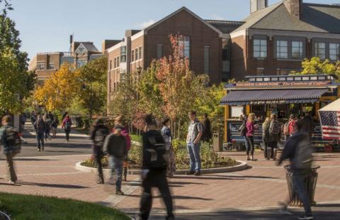 students walking on campus