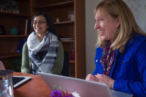 Faculty using a laptop