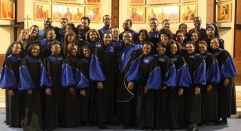 Howard Choir wearing blue and black choir robes
