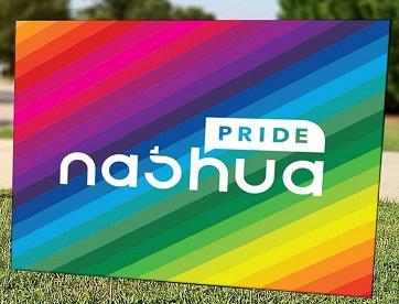 rainbow diagonal striping with Nashua Pride in center