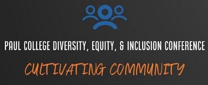 white,orange text on black background titled cultivating community