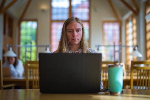 Student works on computer in Dimond Library