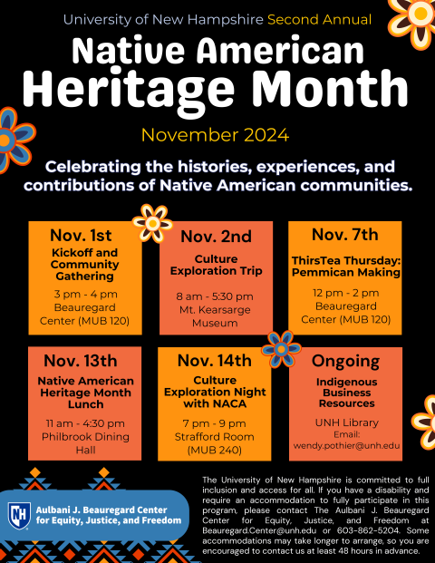 Native American Heritage Month Calendar of Events. Details included on webpage
