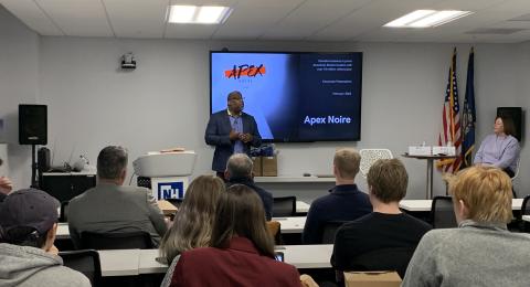Guest speaker giving a presentation in a classroom