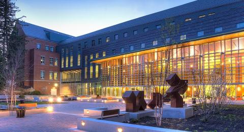 Paul College courtyard at dusk
