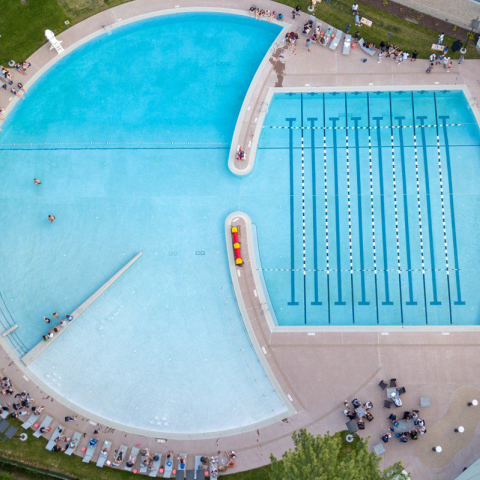 Aerial view of the outdoor pool