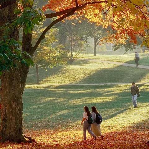 UNH students on campus in the fall