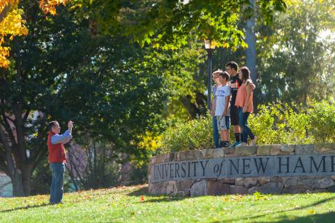 Family photo at Thompson Hall, UNH