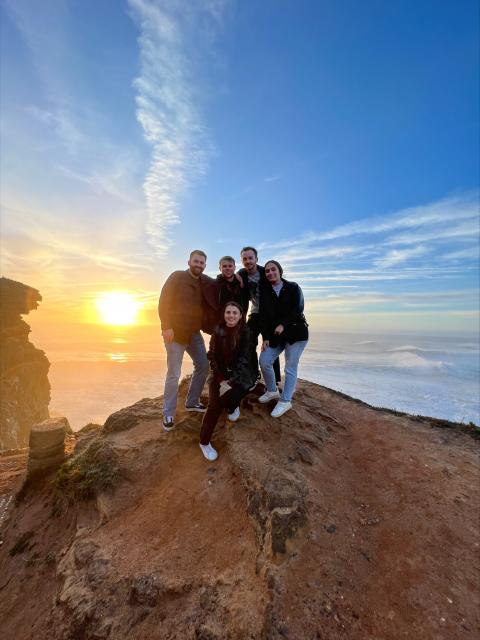 a group of students at sunset in Portugal