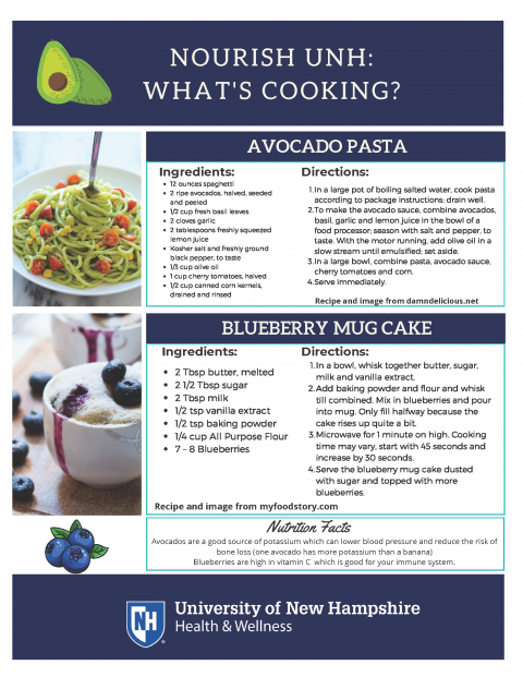 Avocado Pasta and Blueberry Mug Cake