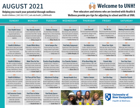 August 2021 Wellness Calendar