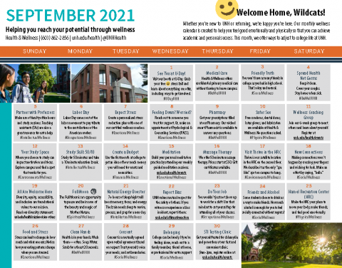 September 2021 Wellness Calendar