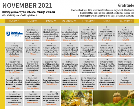 November 2021 Wellness Calendar
