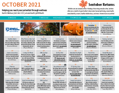 October Wellness Calendar 2021
