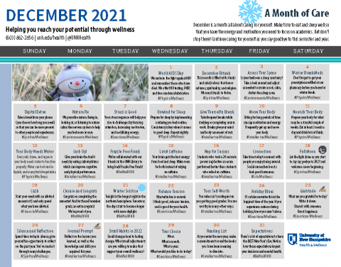 December 2021 Wellness Calendar