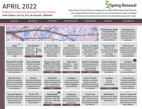 April 2022 Wellness Calendar