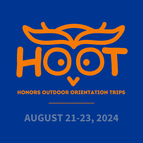 Orange HOOT logo on a blue background with the dates for the program (August 21-23, 2024)