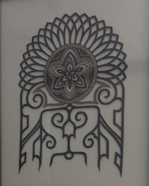 A framed bark design