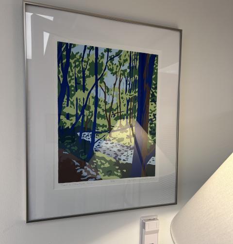 A print next to a lamp