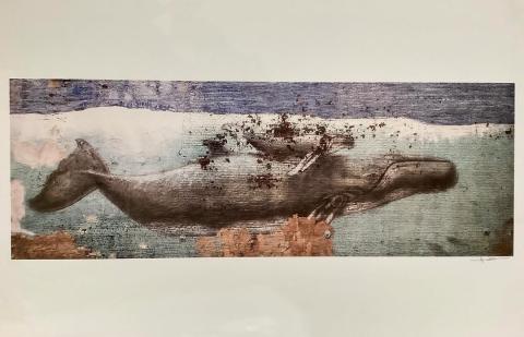 A photo of a mural of a whale