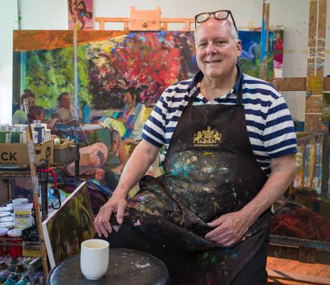 An artist at his workspace