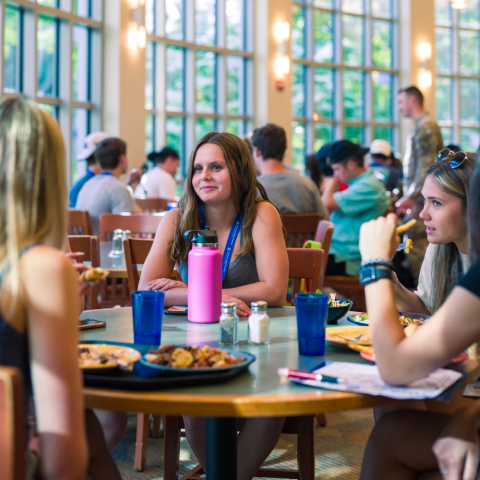 Photo of students eating at Holloway Commons Dining Hall